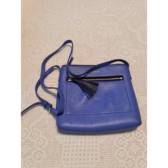 Kate Spade New York Blue Pebbled Leather Zipper Crossbody Purse Bag - Picture 8 of 10